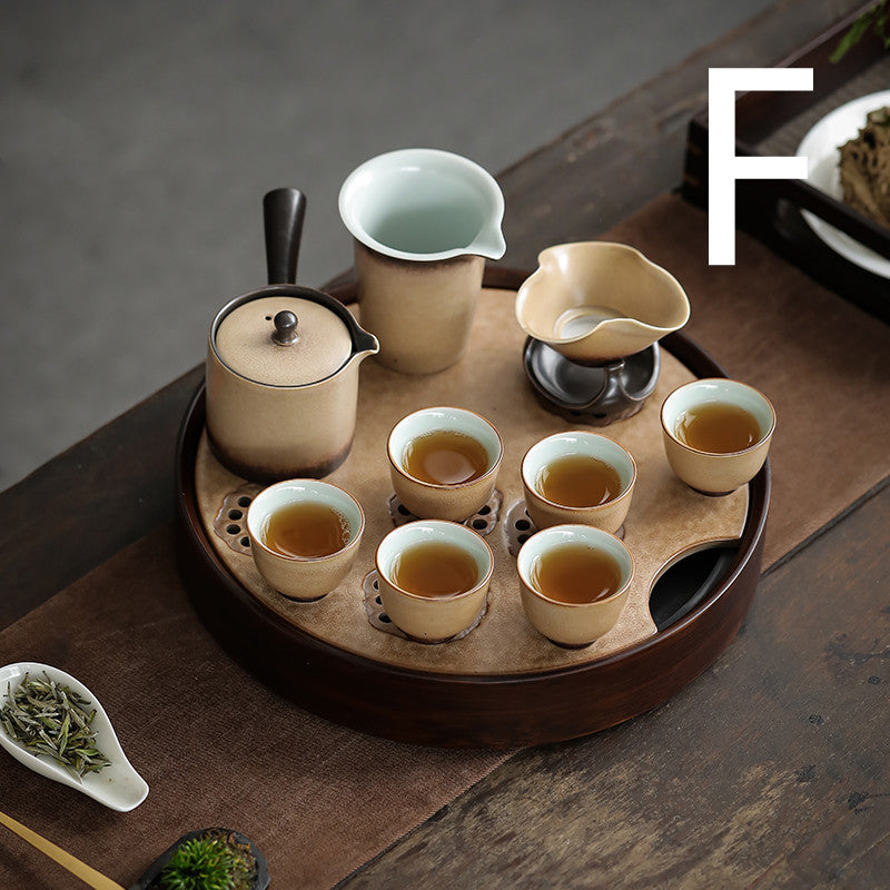 Kiln Glazed Side Handle Pot Kung Fu Tea Set Small Set Tea Tray Tea Cup Set