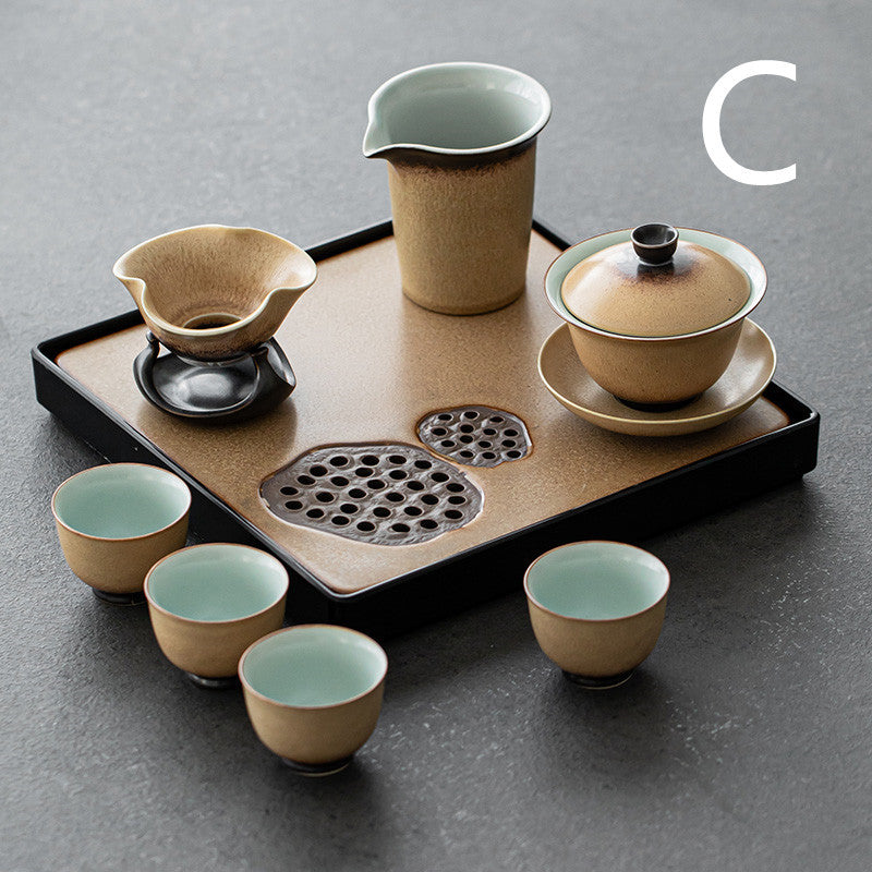 Kiln Glazed Side Handle Pot Kung Fu Tea Set Small Set Tea Tray Tea Cup Set